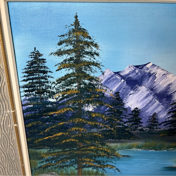 Vintage original oil painting. Mountains. Trees. Landscape. Pat Grandy - Picture 4 of 8